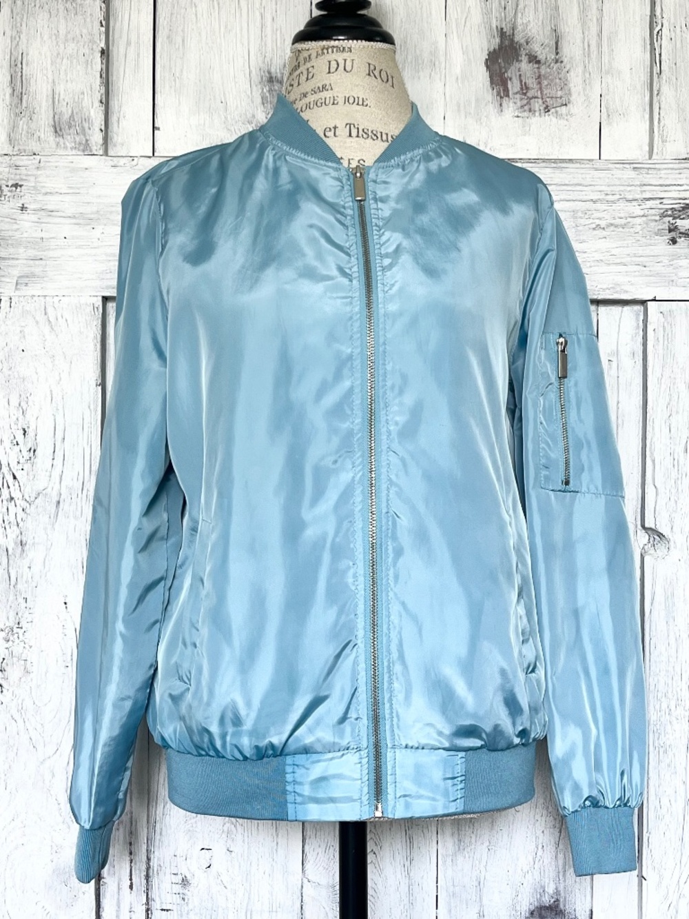 Ambiance-Women's-Light Blue-Bomber Jacket-Size M